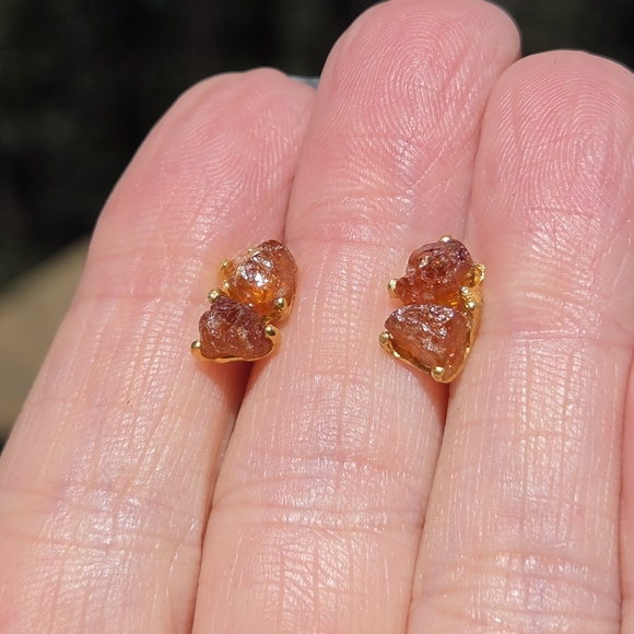 Strawberry/tangerine Raw 2k Tourmaline Sterling & Gold Earrings - Picture 8 of 10